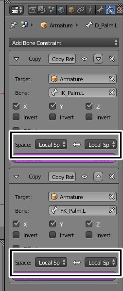 Copy Rotation の設定