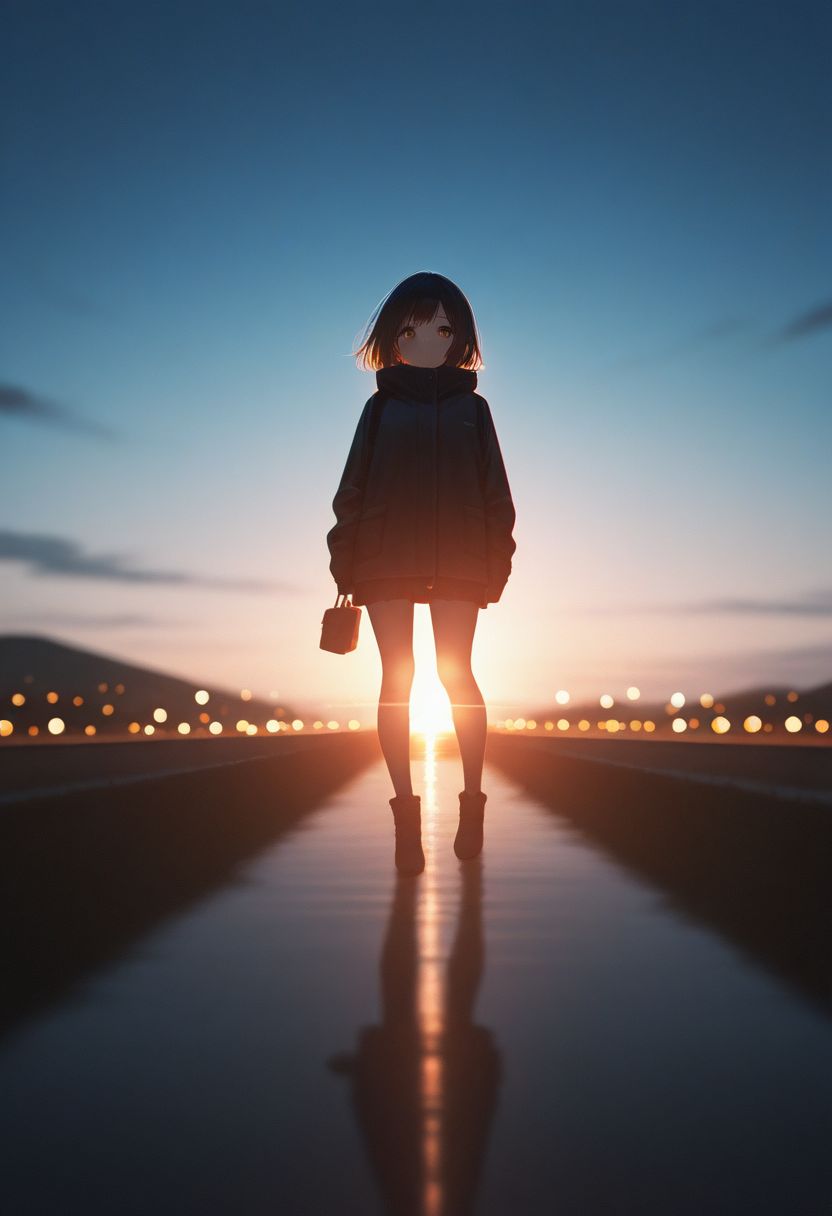 プロンプト<br/>masterpiece, best quality, amazing quality, 1girl, solo, blurry background, blurry foreground, chromatic aberration, depth of field, lens flare, backlighting, film grain, bokeh, perspective, diffraction spikes, faux traditional media, vignetting